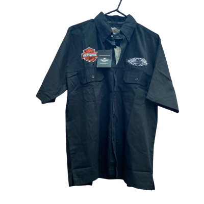 Harley Davidson Mens Size XL Black Short Sleeve Button Shirt 