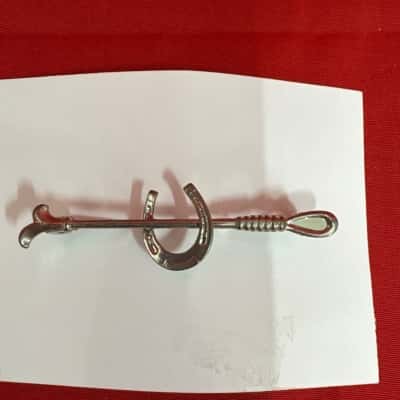  Women's Vintage Equestrian Brooch featuring a Lucky Horseshoe & a Riding Crop