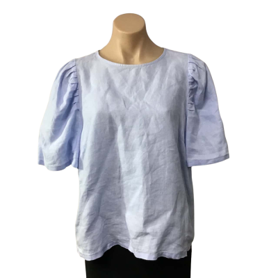 Piper Womens Size 12 Pale Blue 100% Organic  Linen Short Sleeve Top