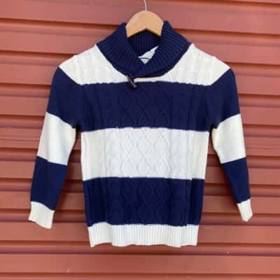 Seed Heritage Kids Size 6 Midnight Blue/White Knitted Cotton Jumper