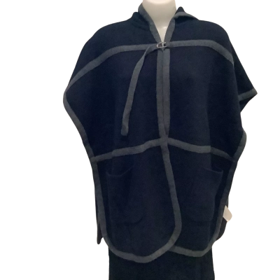Most Wanted by Dianne. Black & Grey Poncho, Hooded Cape.   Size One Size 