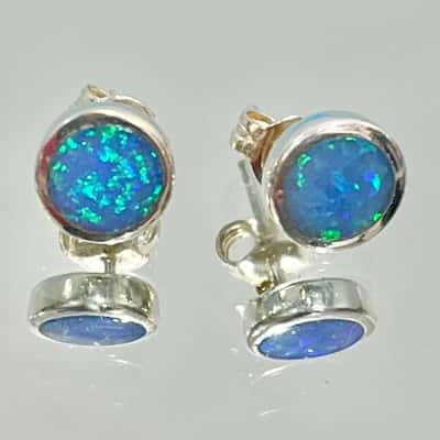 925 Silver Blue Opal Colour Stud Earrings 