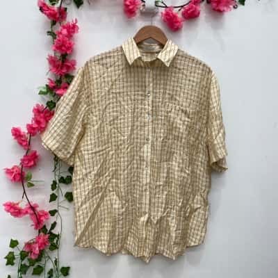 Nude Lucy Womens Short Sleeve Meadow Shirt Size M Checked / Gold / White 