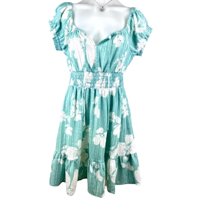 Dotti Off The Shoulder Dress Floral / Turquoise - Size 12