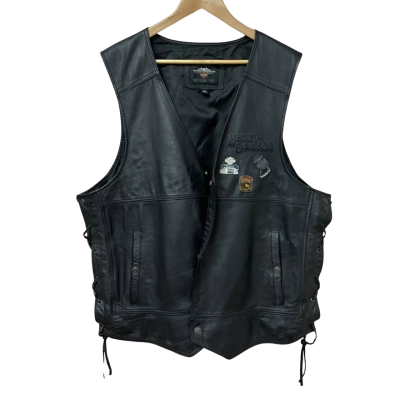Harley Davidson 2XL Mens Cowhide Leather Vest Black  