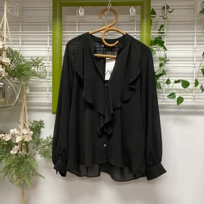 Zara Womens  Size L Long Sleeve Shirt Black  