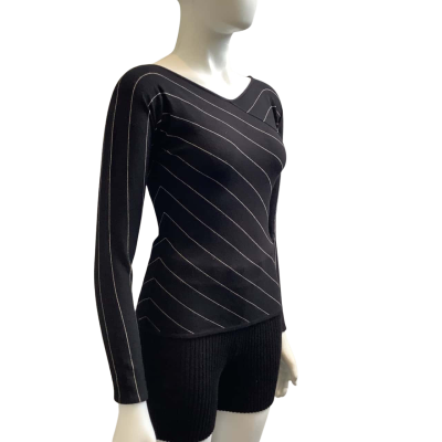 Maxmara Womens  Size S Striped Long Sleeve Top Black / White