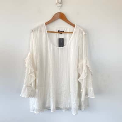 Autograph Cream Ivory Frill Sleeve Lurex Shimmer April Top  Size 20