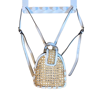 Rattan Cane Webbing Small backpack  Womens Brown / White 