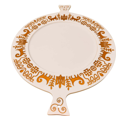 Vintage Mid-Century Ukrainian Trident (Tryzub) Folk Art Serving Platter – Made in Japan