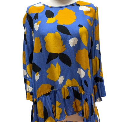 Mister Zimi Womens  Size 14 3/4 Sleeve Top Blue / Floral 
