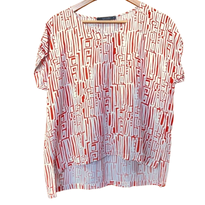 The Ark Burnt Orange/White Patterned V-Neck Top Size M