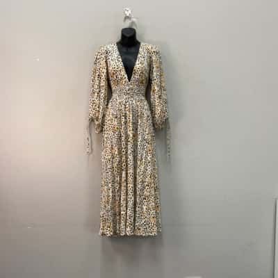 Pearl + Sea Womens  Size 12 Low Cut Midi Dress Patterned 
