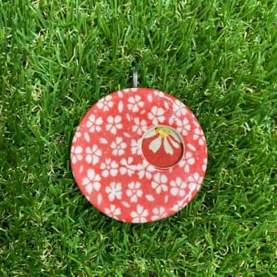  Womens Red and White Floral Ceramic and Fabric Pendant