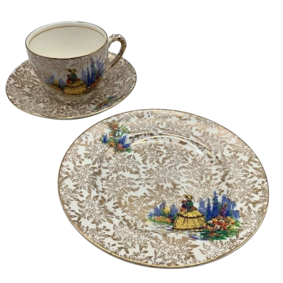 Vintage Empire England "Crinoline Lady" Trio Teacup, Saucer, Cake Plate    CAB