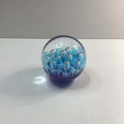 Vintage Art Blue And Clear Bubble PaperWeight 