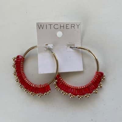 Witchery Red Gold Hoop Coral Earrings 