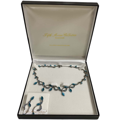  Womens Fifth Avenue Collection Necklace & Drop Earrings Set Blue Tango