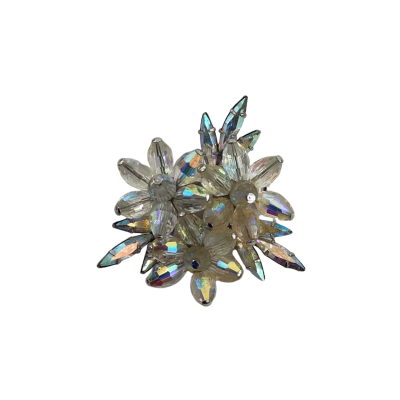  Womens Vintage Brooch Silver Tone Beaded AB Crystal Cluster