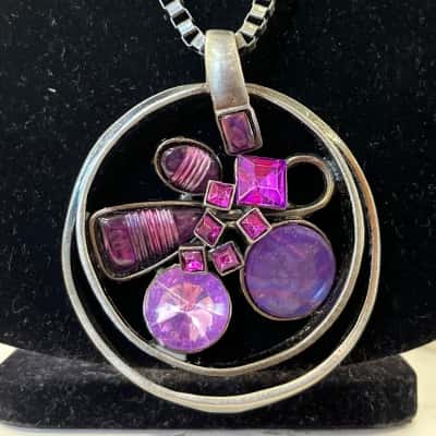 Purple And Silver Tone Statement Necklace