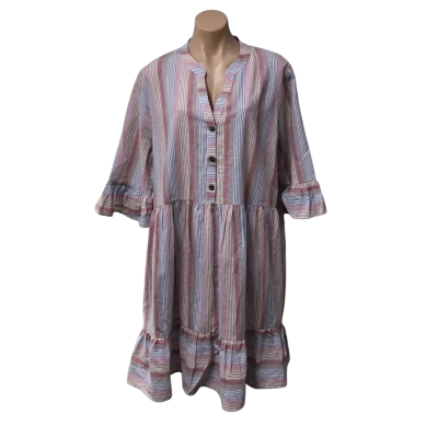 Black Pepper Womens approx Size L / XL White / Blue / Pink / Brown Striped Short Sleeve Dress