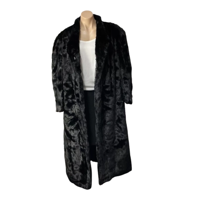 Womens approx Size L Black Faux Fur Full Length Coat 