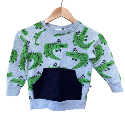 Minti Kids Grey Crocodile Patterned Jumper Size 6