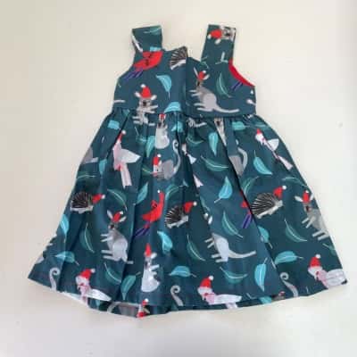 Something Sweet Handmade Christmas Animal Pattern Dress Size 1 / 2 