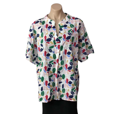 Slate The Label Womens Size XL White / Multicoloured Geo Pattern Short Sleeve Top (new) 