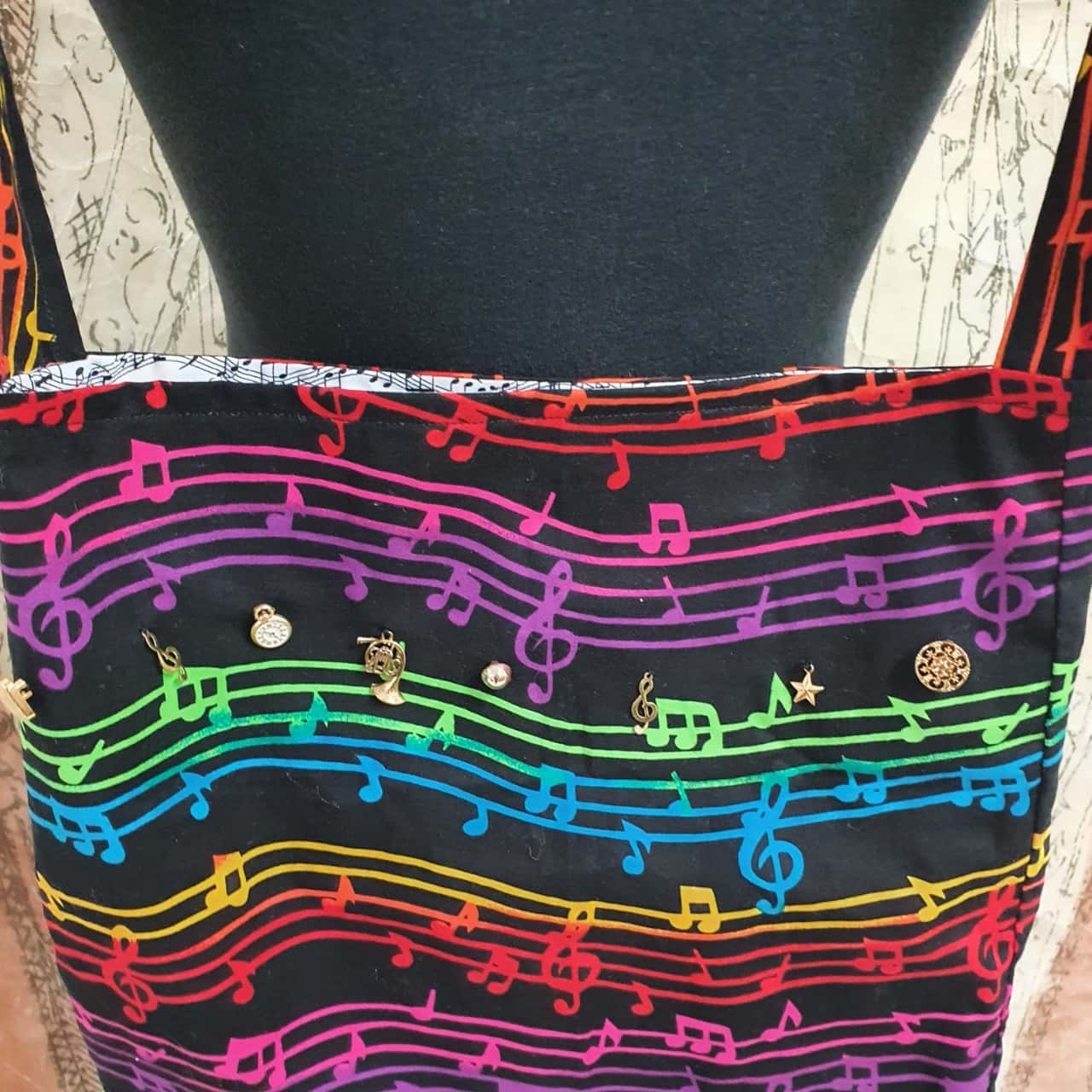Music Repeat Pattern Rucksack Up cycled Sheet Music Bag(s)