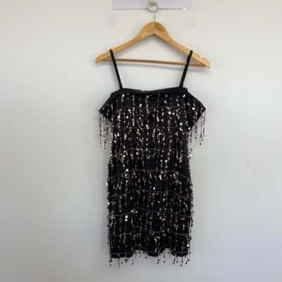 Portmans Black Sequin Party Mini Dress  Size 14 