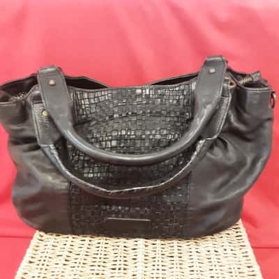 Womens Black Lebriskind leather bag with woven detail  