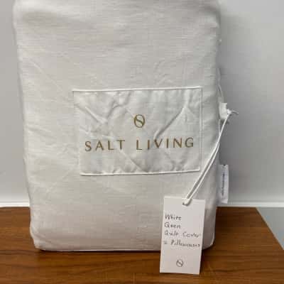 Salt Living 100% French Linen white Queen bed quilt cover with 2 pillowcases