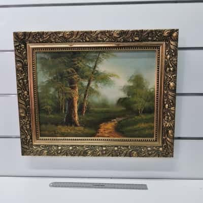 Vintage Traditional Woodland River Landscape Art – Ornate Gold Gilt Frame