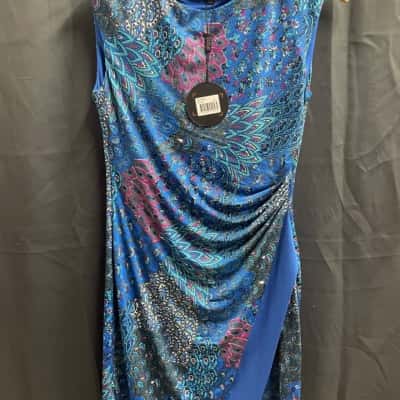 Caroline Morgan Womens Size 10 Blue Peacock Pattern Dress