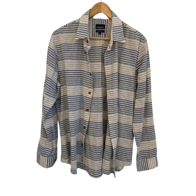 Sportscraft Mens  Size M Long Sleeve Shirt Blue / Grey / Striped / White 