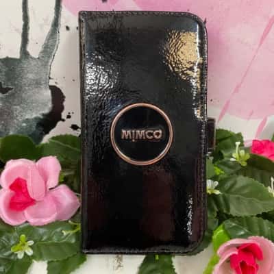 Mimco patent black leather phone wallet holder 