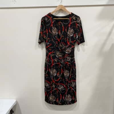 Liz Jordan Womens  Size 14 Short Sleeve Dress  Black  / Multicoloured / Pattern 