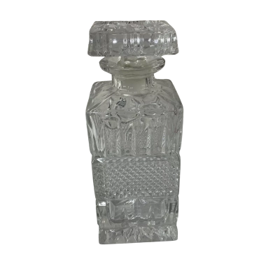 Vintage Diamond Cut Crystal Glass Square Decanter with Stopper