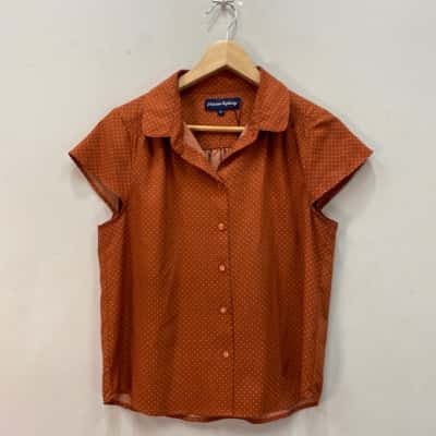 BNWOT Princess Highway Womens Size 8 Short Sleeve Shirt Brown / Polka Dot / White 