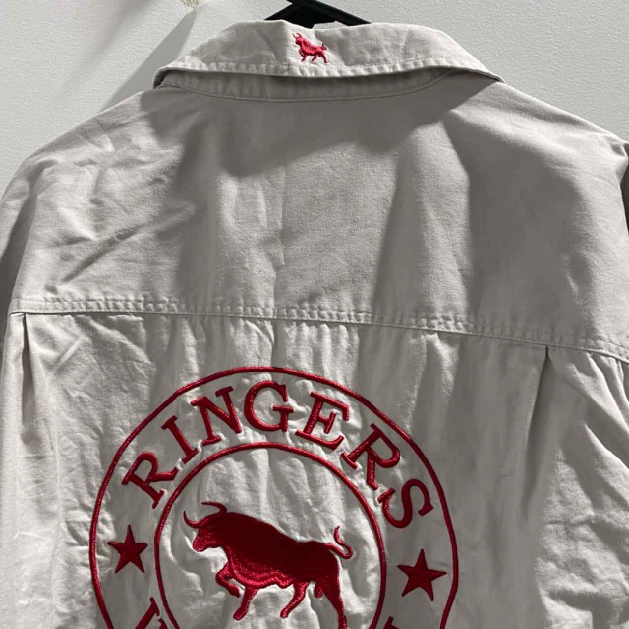 Long Sleeve, Beige, Red Ringers logo to 