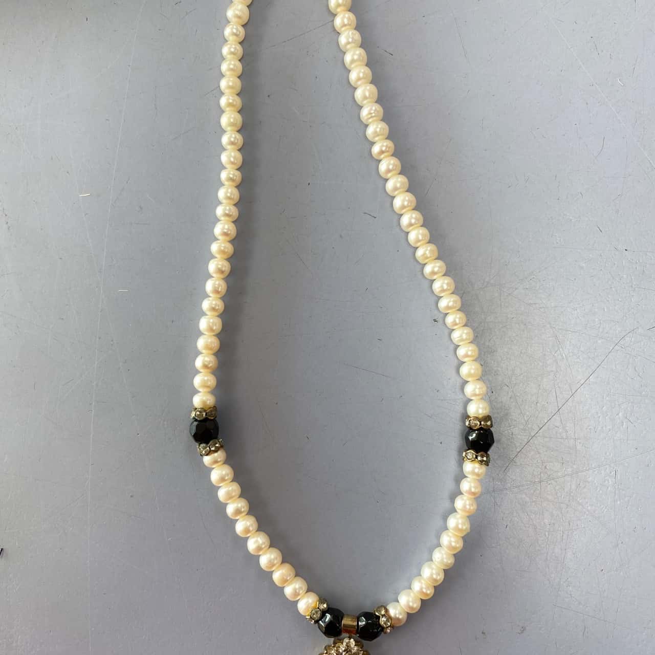 Gold Plated Pearl and Stone Necklace Set