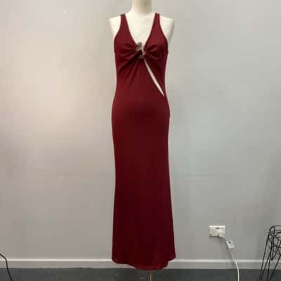 Christopher Esber Womens  Size 12 Stretch Ribbed Dress Maroon 