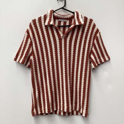 Zara Mens  Size S Short Sleeve Shirt Brown / Cream 