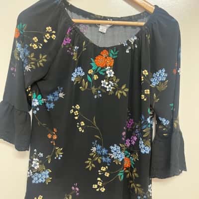 Rockmans Women's Size XS 3/4 Sleeve Top Black / Floral 