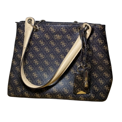 Guess kamryn logo print brown tote handbag 