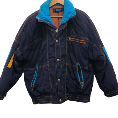  Rodeo Mens  Size S Blue / Mustard / Navy Blue Vintage Style Ski Jacket