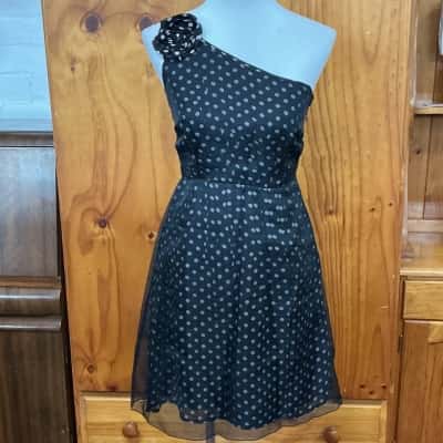 Jigsaw Womens  Size 8 Off The Shoulder Dress Black  / Pink  / Polka Dot 