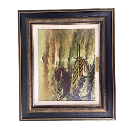 Vintage Mid-Century Modern Abstract Oil Painting Signed Sofia – 1960s Original Art