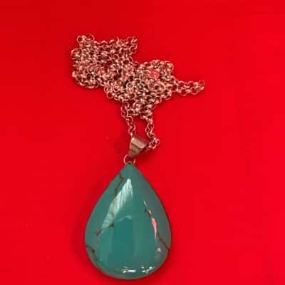  Women's 925 Silver Chain featuring Tear-drop Shaped Turquoise Coloured Howlite Pendant 